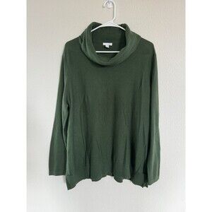J. Jill Cotton Silk Blend Cowl Neck Sweater L Green Italian Knit Pullover soft